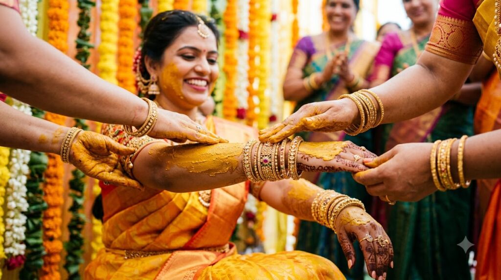 Pellikuthuru turmeric ceremony among the pre-wedding Telugu wedding rituals