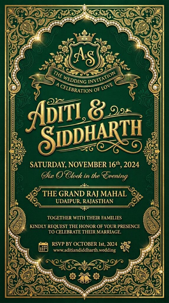 Digital wedding invitations with elegant greenery and gold accents

