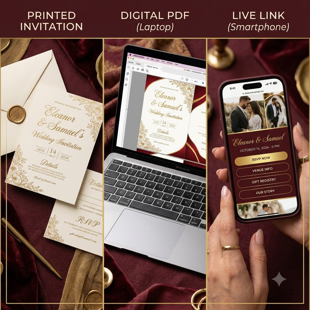 wedding invitation link compared to PDF and printed card