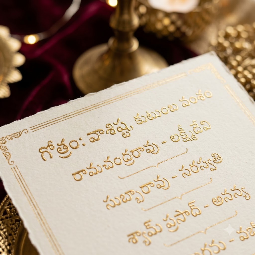 gothram wording on Telugu pelli patrika invitation
