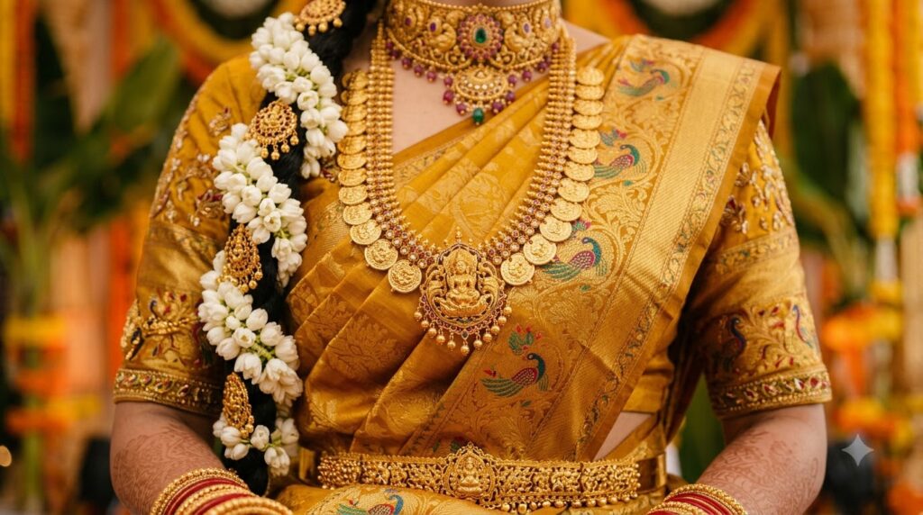 pellikuthuru bride jewellery silk saree