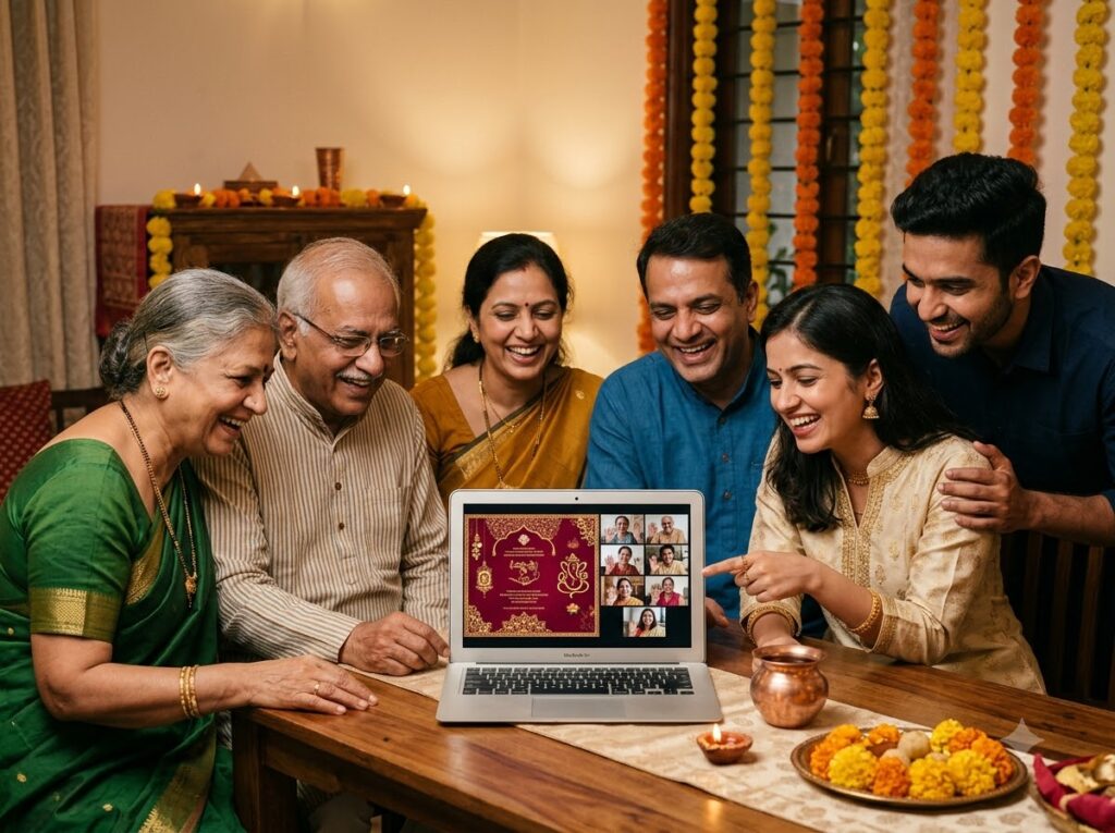 family video calling to share digital wedding invitations for Indian weddings across countries