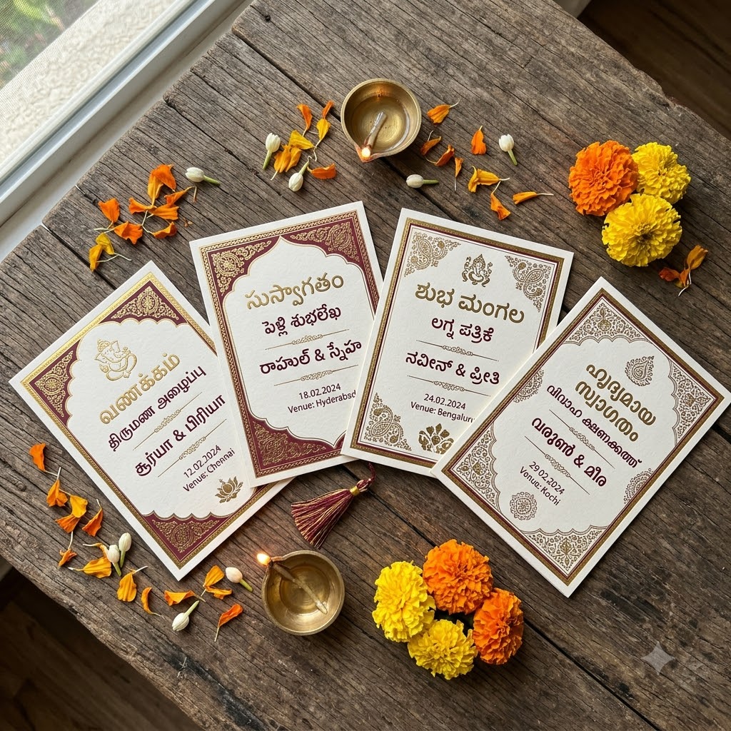 kovil invitation wording in Tamil Telugu Kannada and Malayalam