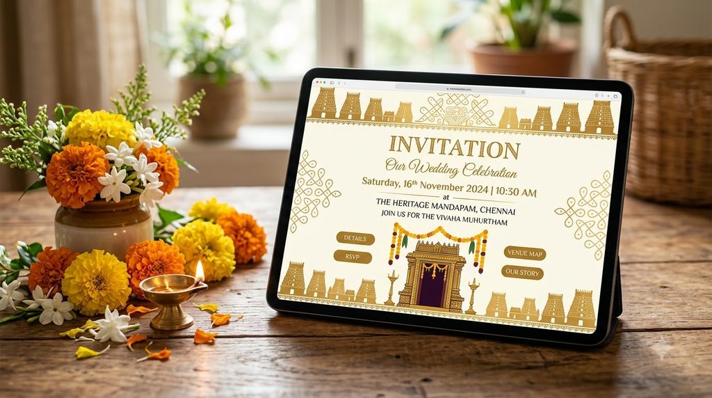 kovil pathirikai temple theme invitation template
