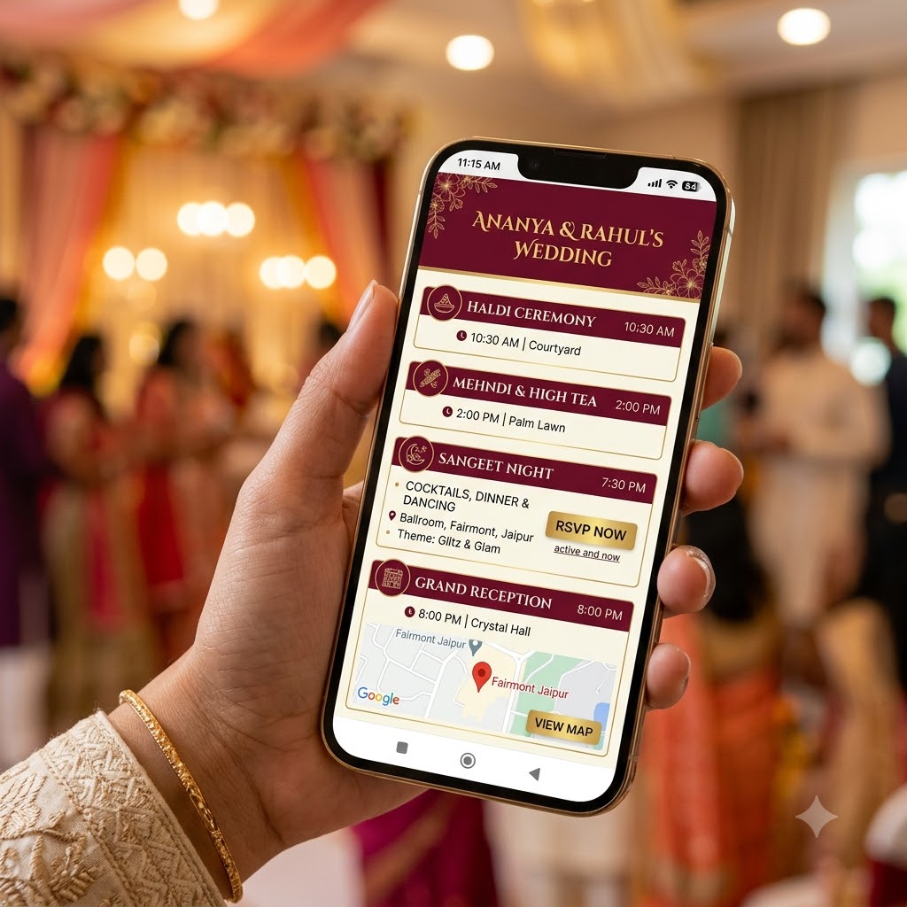 wedding invitation link with RSVP and event schedule
