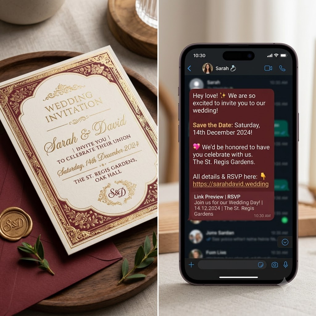 wedding invitation message for whatsapp compared to printed card