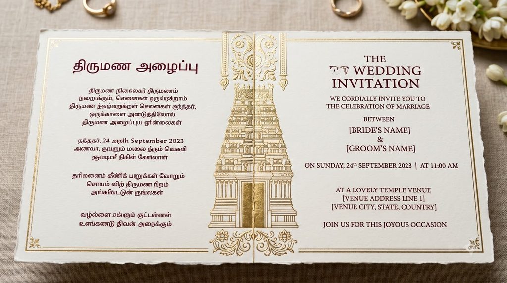 kovil pathirikai bilingual Tamil English invitation